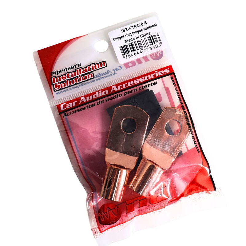 Pair of 0 Gauge 1/4 Inch Crimped style Copper Ring Terminal Lugs