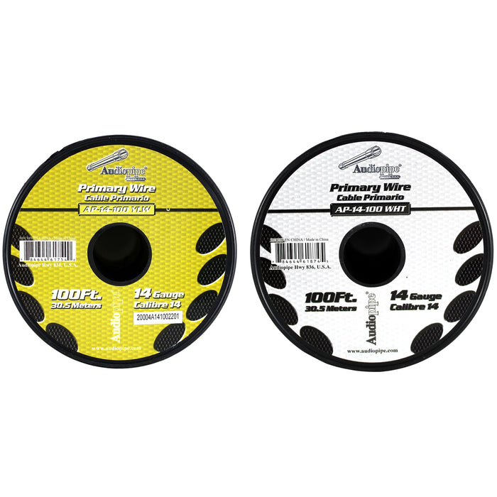 Audiopipe (2) 14ga 100ft CCA Primary Ground Power Remote Wire Spool Yellow/White