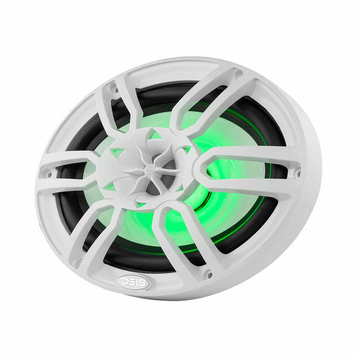 DS18 Pair of White NXL-69 6x9" 2-Way 375W 4 Ohm Coaxial Marine Speakers RGB LED
