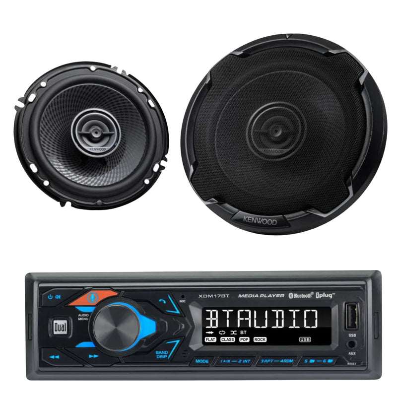 Pair of 6.5" 4-Ohm 2-Way Speakers & Single Din Bluetooth Car Stereo Combo