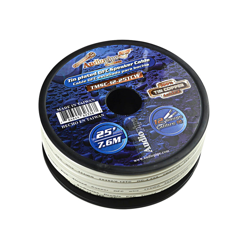 Audiopipe 12 GA 25 FT OFC Tin Copper Stranded Marine Speaker Wire Spool White