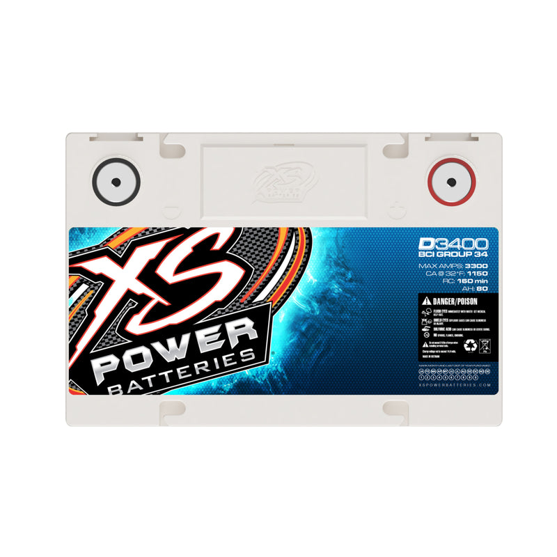 XS Power 12V Compact Pro Car Audio Starting Battery AGM 80 Amp Hours D3400