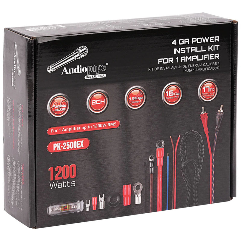 Flexible Red 4 Gauge Power Install Kit for 1 Amplifier Up to 1200 Watts RMS