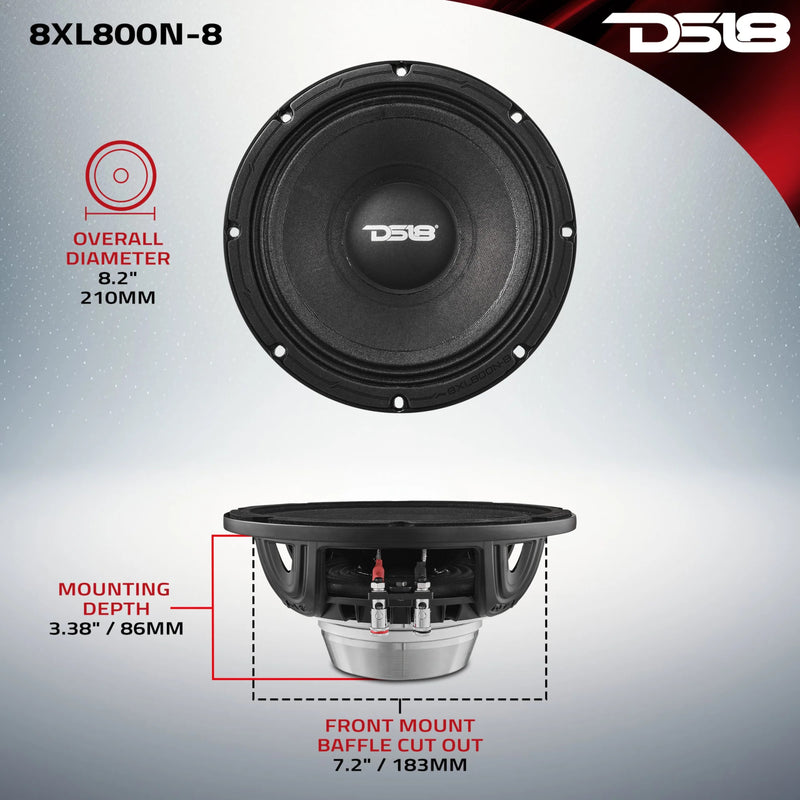 8" 400 Watt RMS 8-Ohm Mid-Range Loudspeaker with Neodymium Magnet