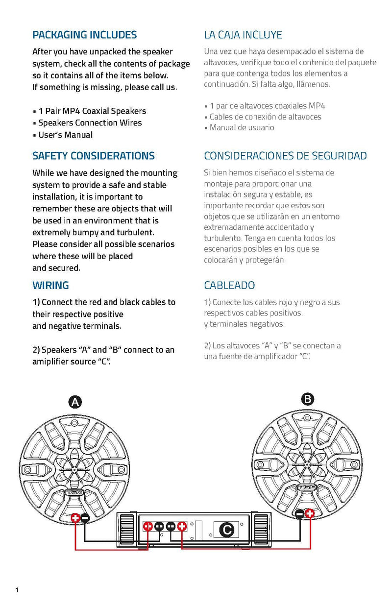 DS18 Hydro 4" 300 Watts 4 Ohm 2-Way Marine Speakers White Pair MP4