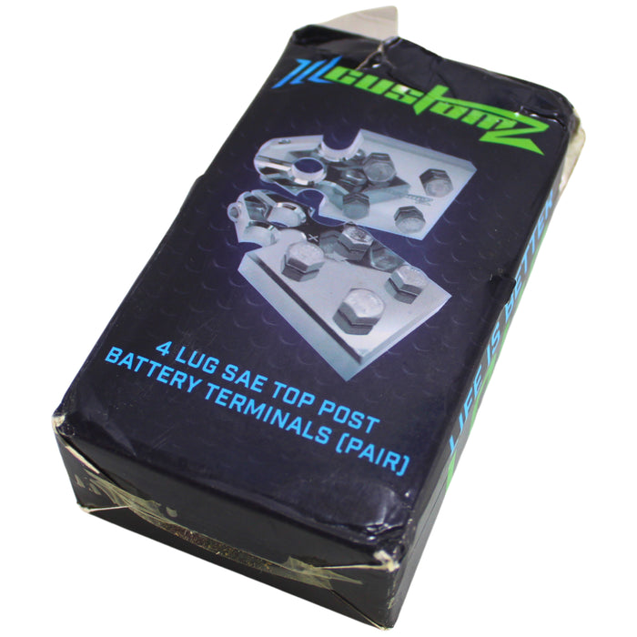 ILL Customz 4 Lug Style SAE Aluminum Top Post Battery Terminals Pair OPEN BOX