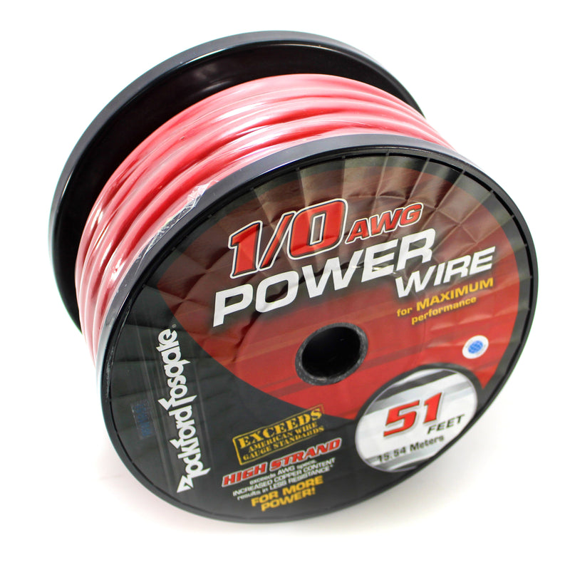 25 FT Cut Rockford 1/0 AWG Pure Crystal-OFC Frosted Red Power Ground Wire
