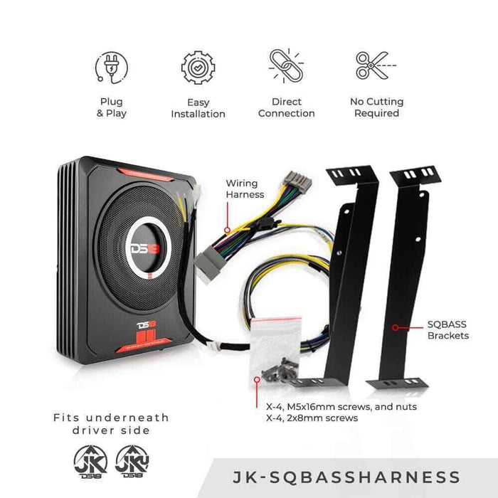 DS18 8" SQBASS8 + HARNESS 600W Under-Seat Compact Subwoofer For JEEP JK JKU