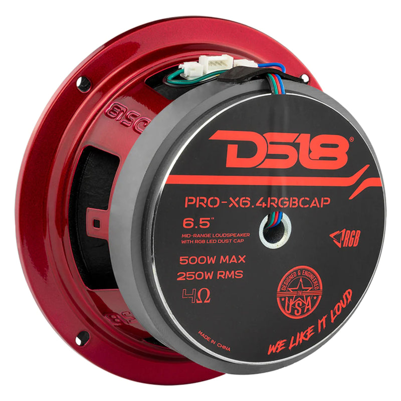 DS18 6.5" 4 Ohm 275W RMS Midrange Loudspeaker w/ RGB LED Lights PRO-X6.4RGBCAP