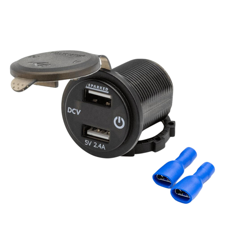 Sparked Innovations Voltmeter Dual Port USB Charger w/ Onboard Touch Switch 12V