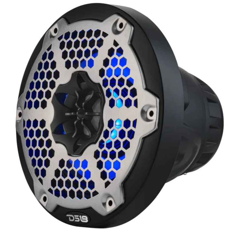 DS18 6.5" 250W RMS 4-Ohm Marine 2-Way Hybrid Speaker Pair w/ RGB LED NXL-6MD-BK
