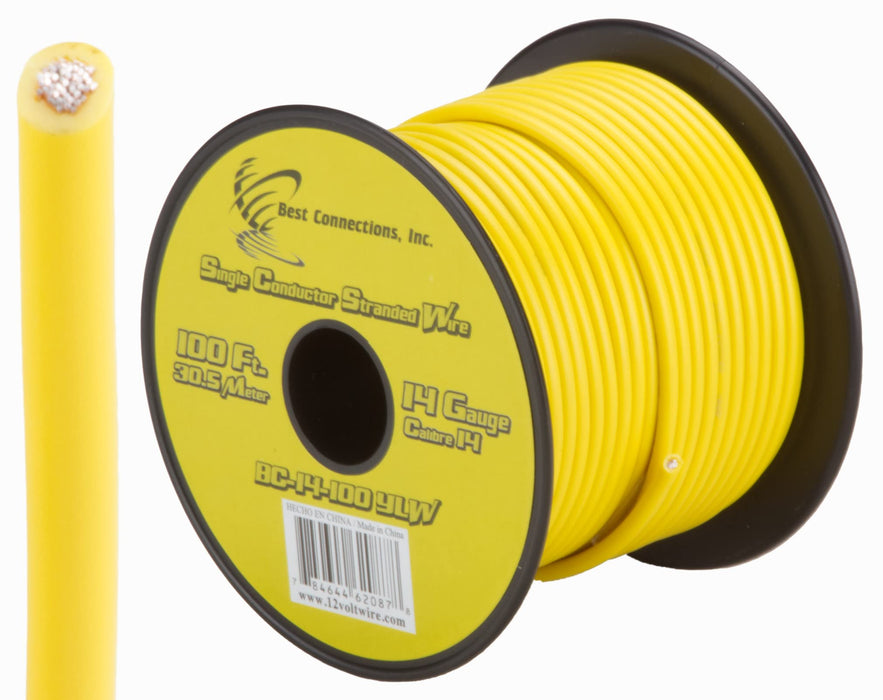 14 GA 100 FT Roll Yellow Stranded Spool of CCA Primary Power Ground Wire Cable