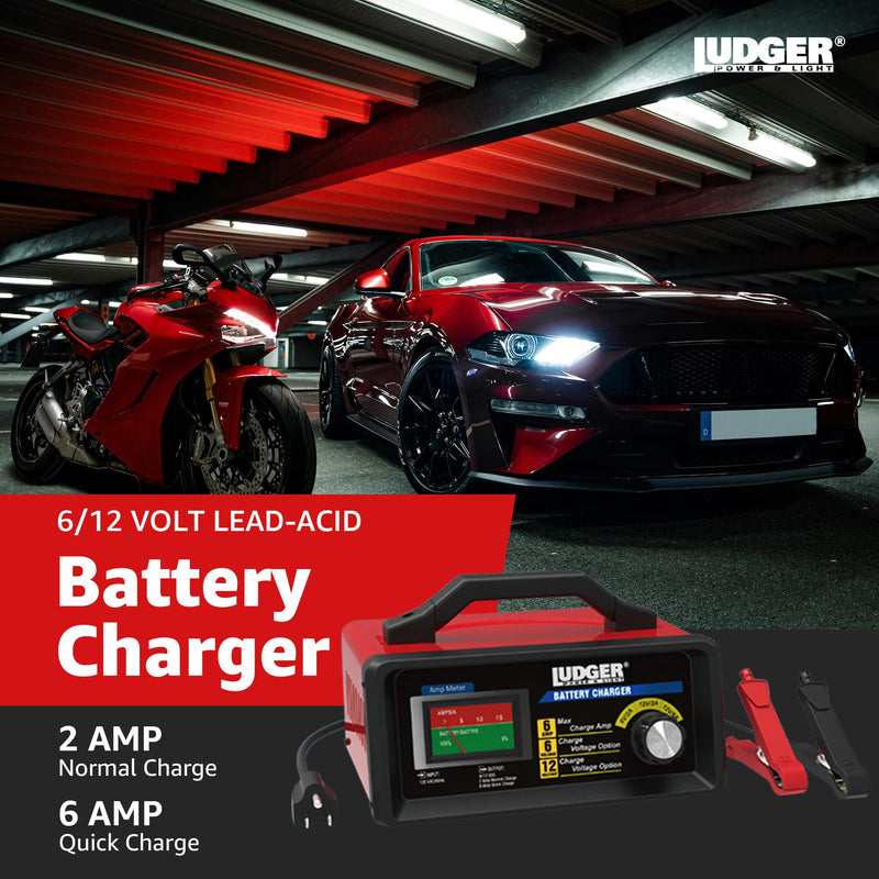 Heavy Duty 12 Volt 2 Amp / 6 Amp Regular and AGM Battery Charger