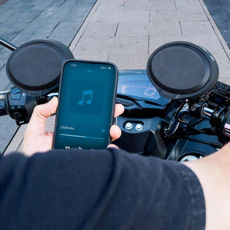 DS18 Amplified Handlebar Mount 2.5" Speaker Pods for Motorcycles with Bluetooth