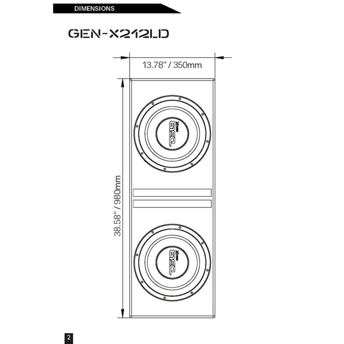 DS18 1800W 2+2 Ohm Loaded Enclosure 2x GEN-X124D 12" Subwoofers In a Ported Box