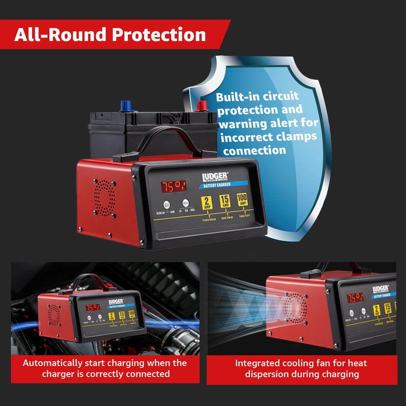 Ludger 12 Volt 2-15-100 Amp LED Regular AGM Battery Charger LBCG-12-100