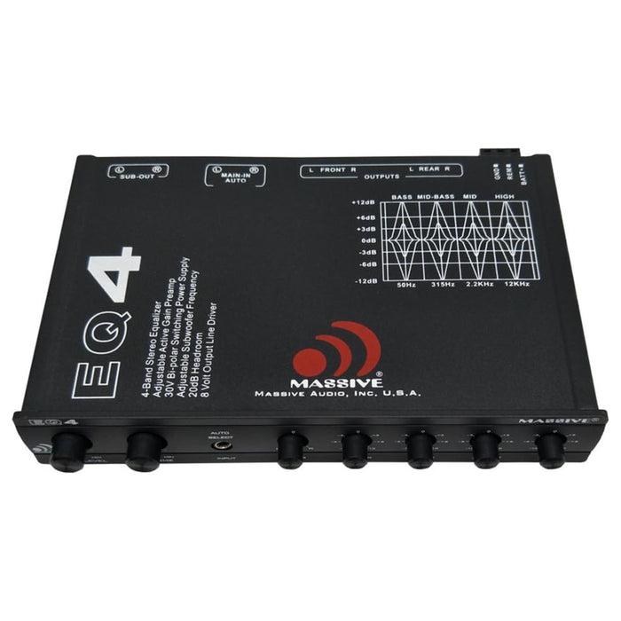 Massive Audio EQ4 1/2 DIN In-Dash 4-Band Graphic Equalizer w/ 8V Line Driver