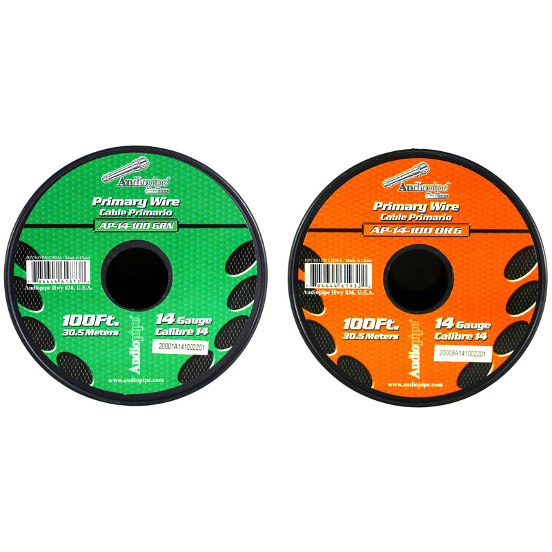 14 GA 100 FT Green Orange Stranded Spools of CCA Primary Power Ground  Wire Cable