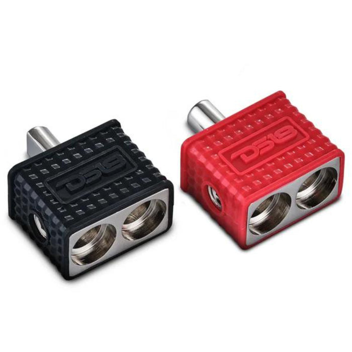 DS18 Pair of Dual 0GA to 0GA Amp Input Reducers w/ Offset Stub & Silicone Cover