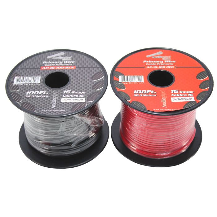 Audiopipe 2 Pack of 16 Gauge 100 ft Spools of CCA Primary Wire Red & Black