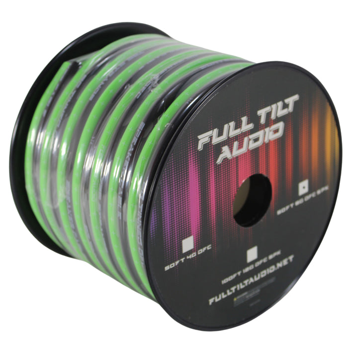 Full Tilt Audio 8GA Tinned Oxygen Free Copper Speaker Wire Light Green/Black Lot