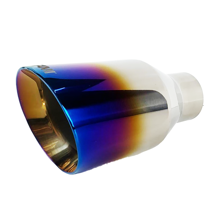 Single Round Slant Cut Exhaust Tip Blue Burnt Flame Auto Product Makers NT-2479