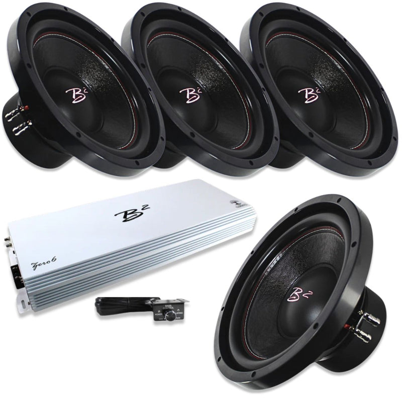 B2 Audio ZERO 6K Watts Monoblock 1-Ohm Half Bridge Amplifier w/ 4x RAVE 12" Subs