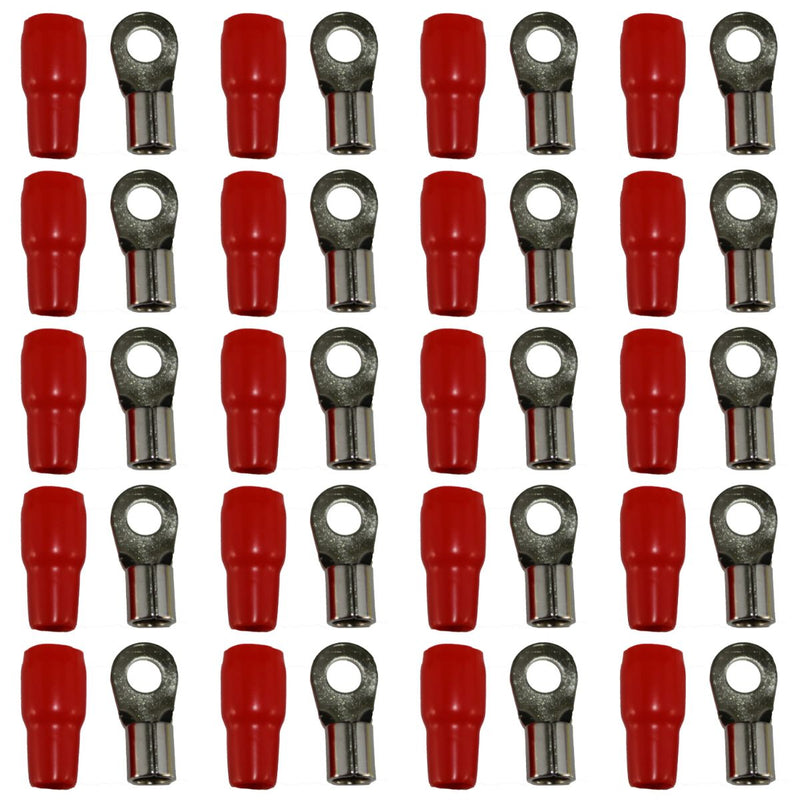 XS Power 20pk,  Red 4 AWG 10.5MM Ring Terminals Nickle Plated XS-RT4L-RD