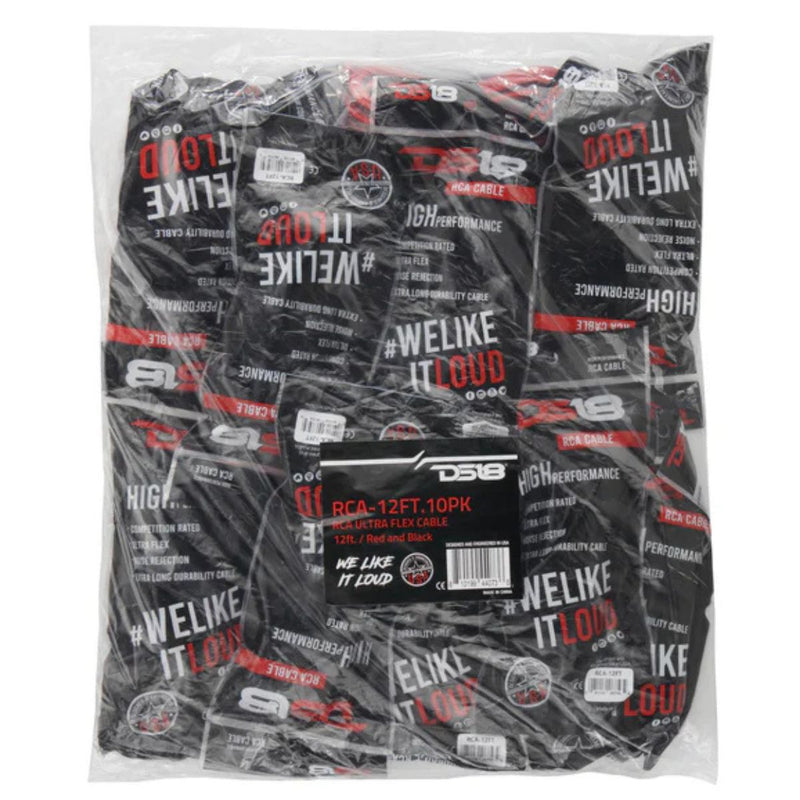 12FT OFC Ultra Flex RCA Audio Cables (10-Pack) Dual Male DS18 RCA-12FT