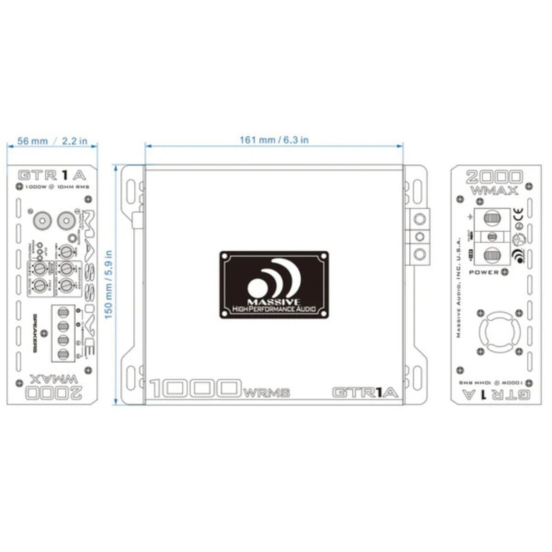 1060 Watt RMS 1 Ohm Mono Block GT Full Range Amplifier With Bass Remote GTR1A