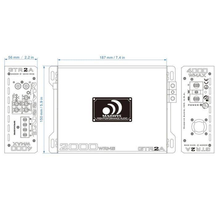 2030 Watt RMS 1 Ohm Mono Block GT Full Range Amplifier With Bass Remote GTR2A