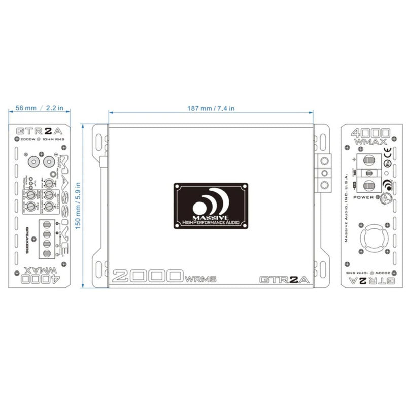 2030 Watt RMS 1 Ohm Mono Block GT Full Range Amplifier With Bass Remote GTR2A