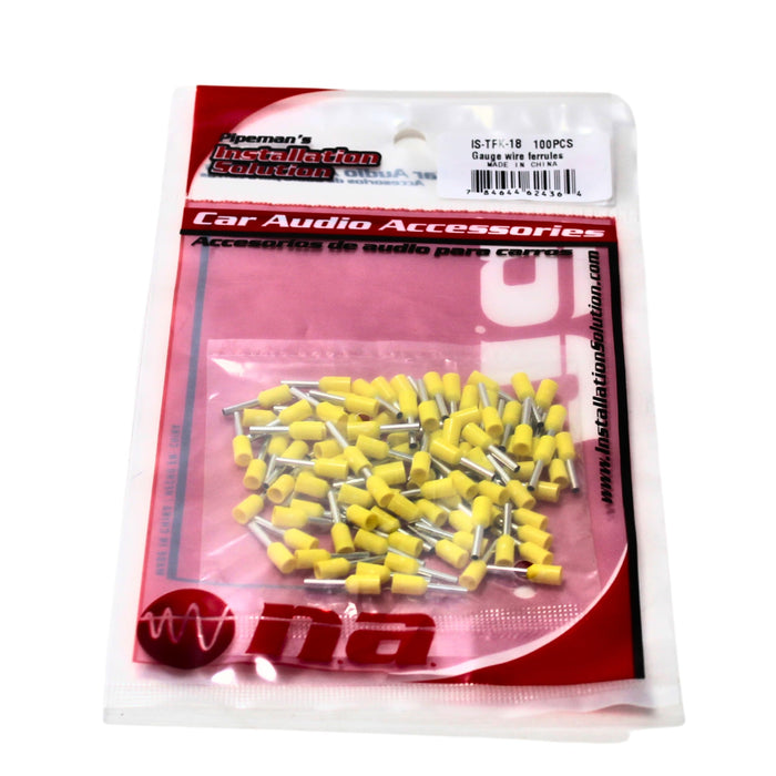 Audiopipe Installation Solution 100pk/YW 18 Gauge Wire Ferrules IS-TFK-18