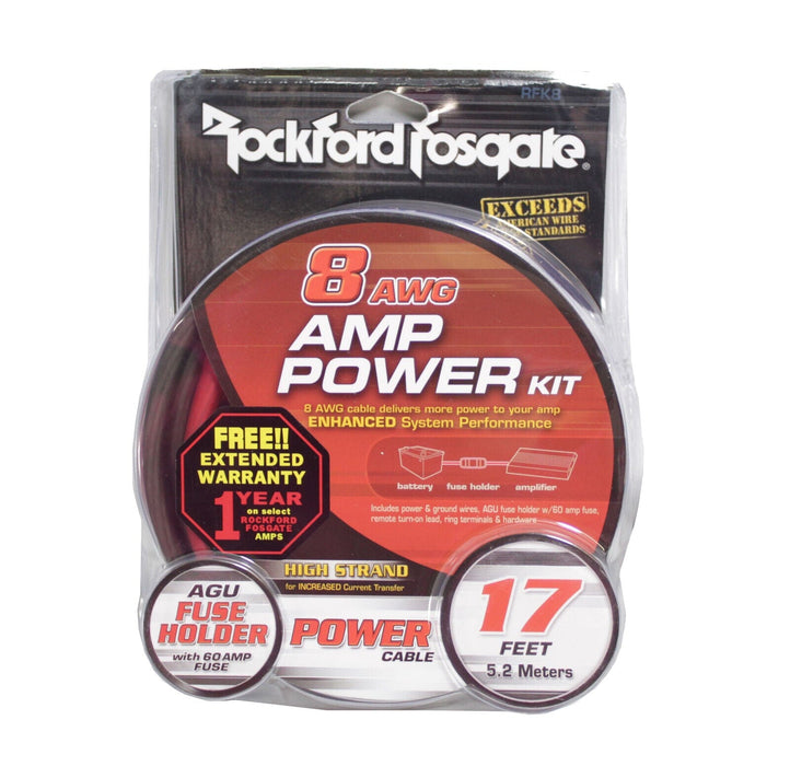 Rockford Fosgate 8AWG Power Install Kit 100% PC Oxygen Free Copper RFK8 OPEN BOX