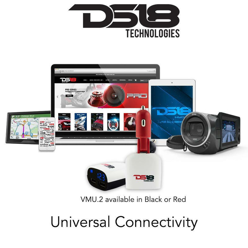 DS18 Car Audio 12 Volt meter With Dual Quick Charger USB Ports Black