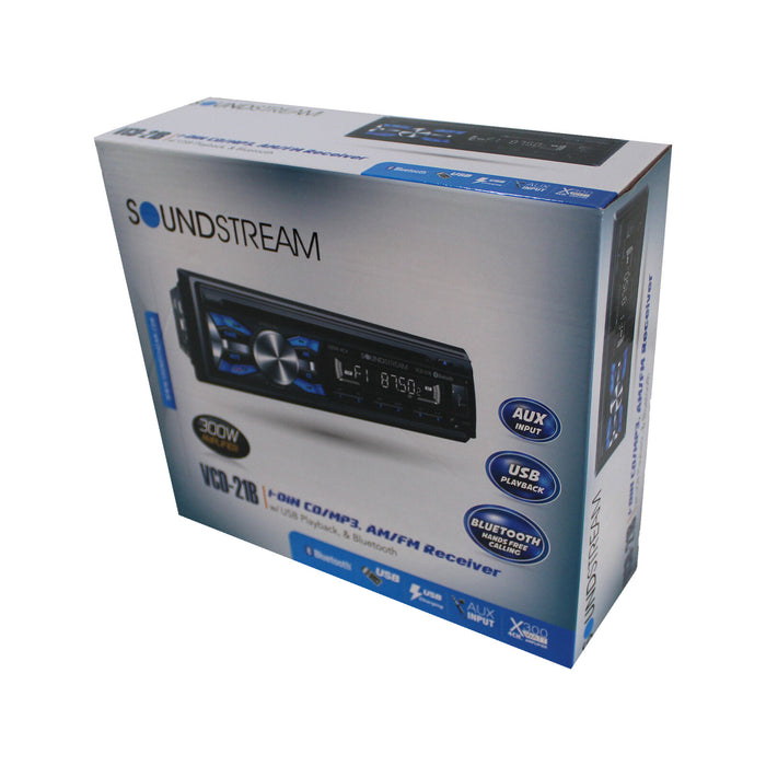 Soundstream 1-DIN CD Player 32GB USB Playback/Bluetooth AM/FM 300W Amp VCD-21B