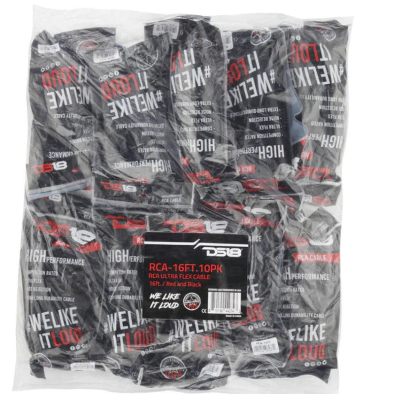 16FT OFC Ultra Flex RCA Audio Cables (10-Pack) Dual Male DS18 RCA-16FT