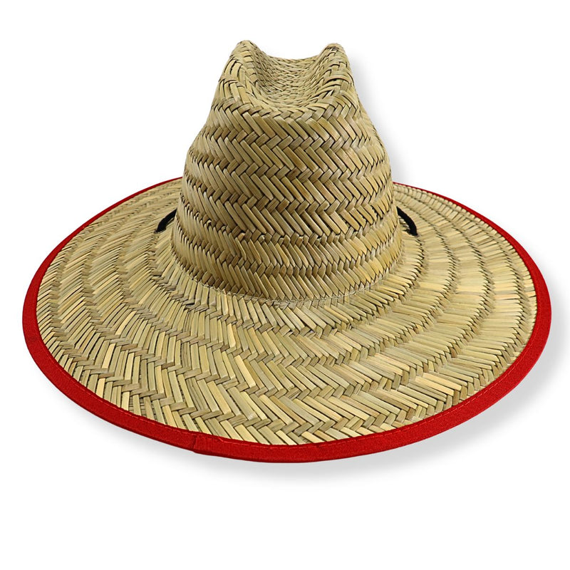 B2 Audio Wide Brim Straw Hat 100% Grass Red Trim Car Audio Show Sun Hat