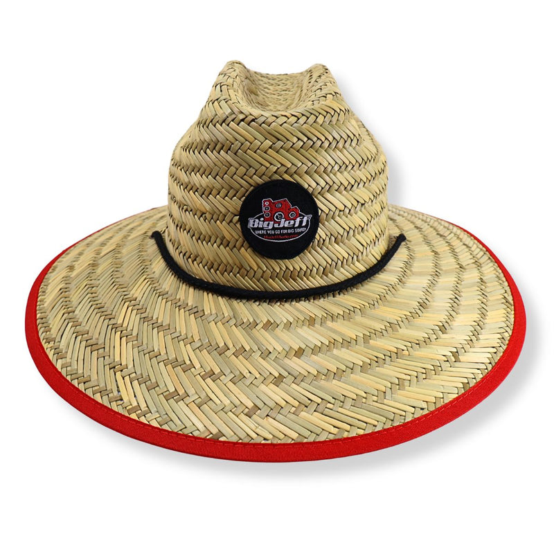 Big Jeff Audio's Wide Brim Straw Hat 100% Grass Red Trim Car Audio Show Sun Hat