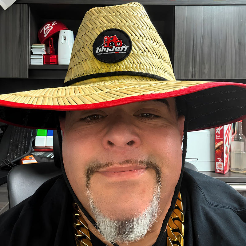 Big Jeff Audio's Wide Brim Straw Hat 100% Grass Red Trim Car Audio Show Sun Hat