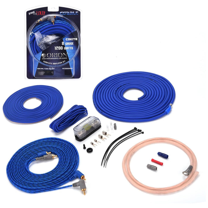 8 Gauge Blue CCA Soft Rubber Complete Amplifier Wire Kit Orion Cobalt Series