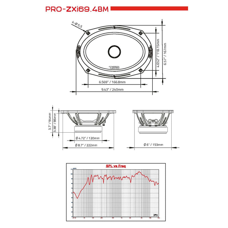 DS18 Car Audio 6x9 Motorcycle Midrange Loudspeaker 600W 4Ohm PRO-ZXI694BM