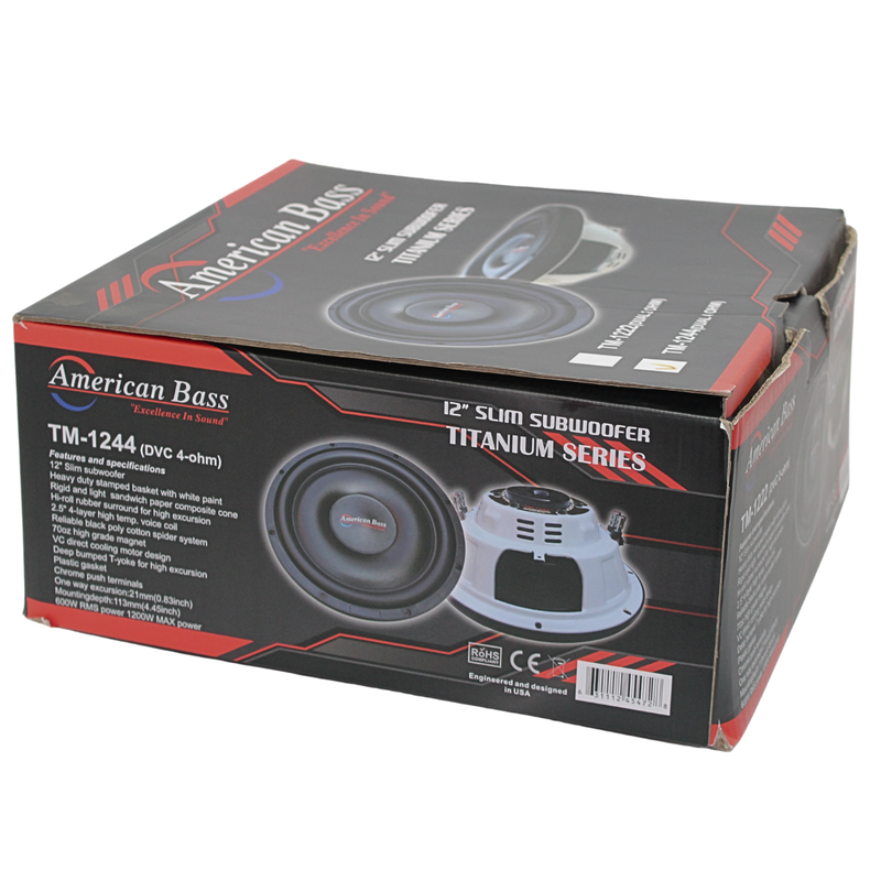 American 12" 600 Watt RMS 4-Ohm DVC Shallow Subwoofer Bass Titanium 1244