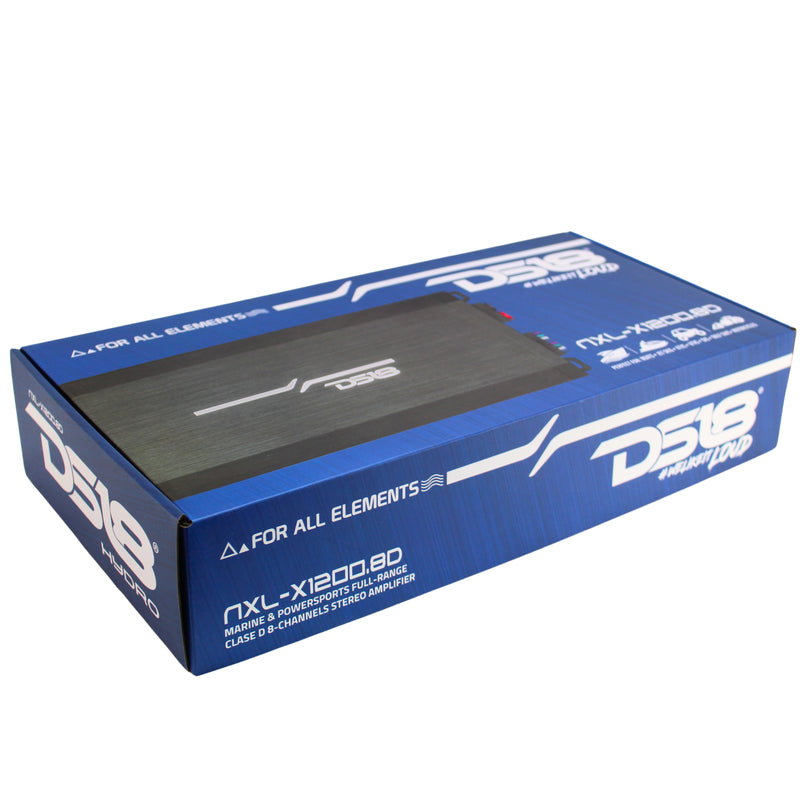DS18 8 Channel Full Range Class D 220W x 8CH 2 Ohm Marine Amplifier NXL-X12008D