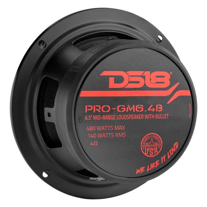 DS18 Car Audio 6.5" Mid Range Loud Speaker 480 Watt 4 Ohm Red Bullet PRO-GM6.4B