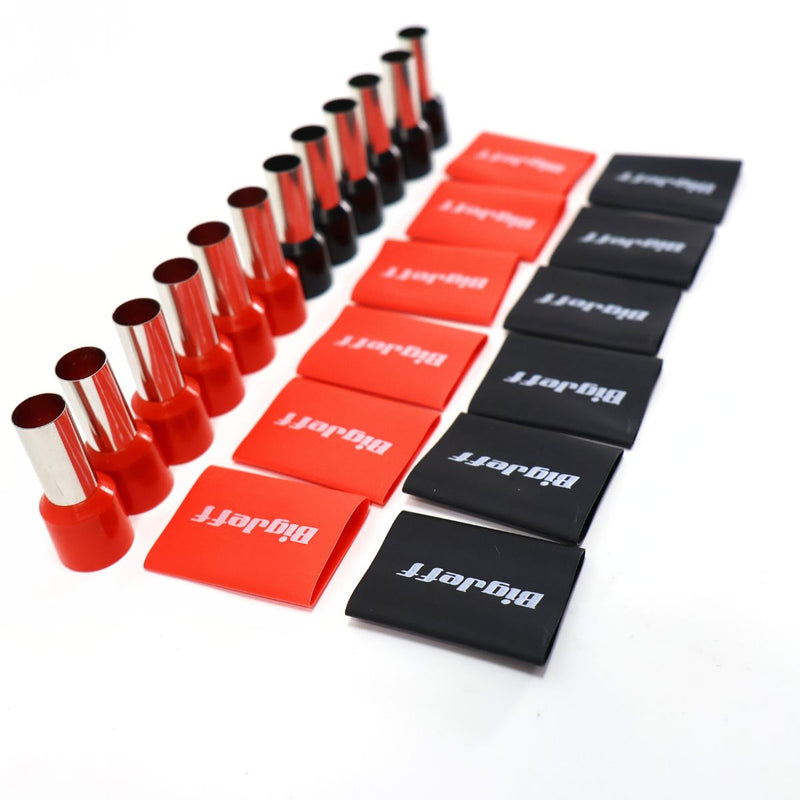 Big Jeff Audio 4 AWG Wire Ferrule & Heat Shrink Kit, 12 Ferrules, Red/Black