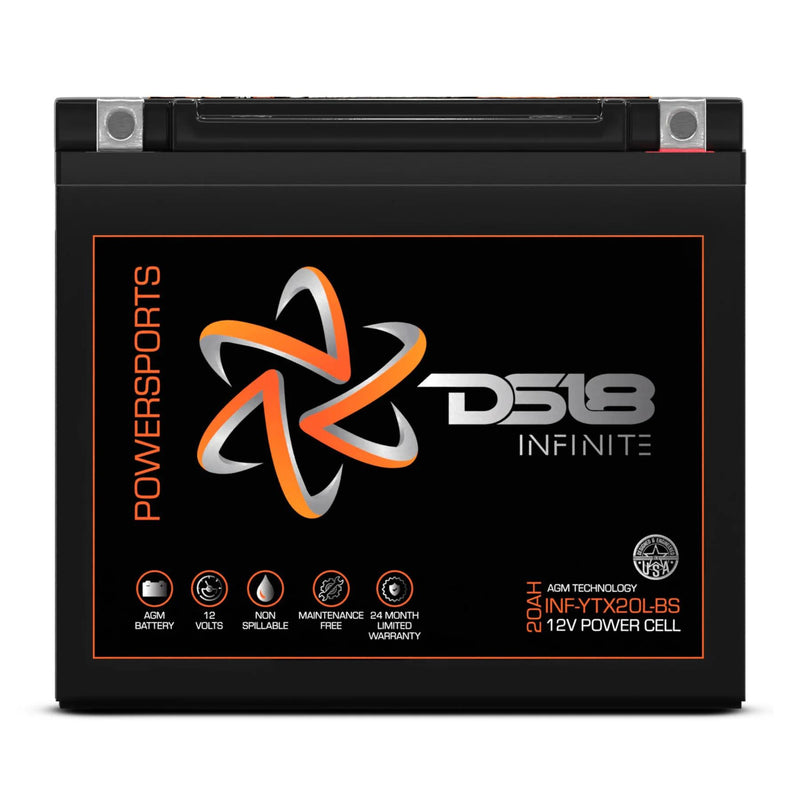 DS18 12 Volt Powersports Battery 20 AH 800 Watt AGM INFINITE INF-YTX20L-BS