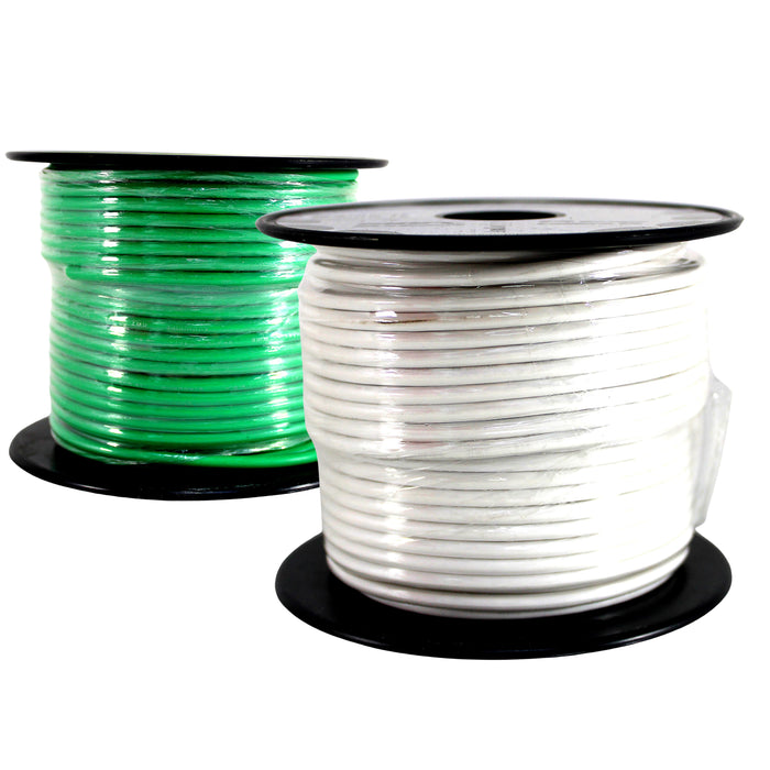 Audiopipe (2) 14ga 100ft CCA Primary Ground Power Remote Wire Spool Green/White