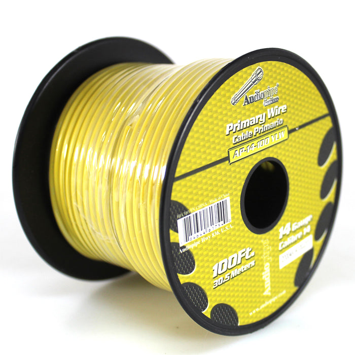 Audiopipe 14 ga 100ft CCA Stranded Primary Ground Power Remote Wire Spool Yellow