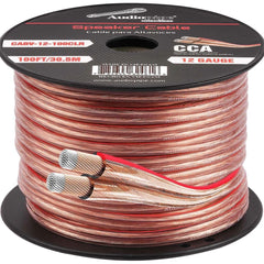 Audiopipe 12 Gauge (AWG) CCA Clear Speaker Wire w/ Red Stripe 100 Feet